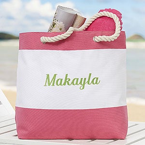 Colorful Pink Embroidered Beach Tote