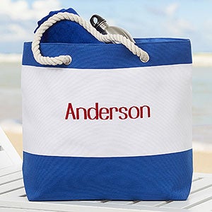 Colorful Blue Embroidered Beach Tote