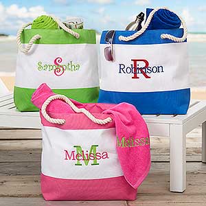 Embroidered Beach Tote Bags - Name & Initial