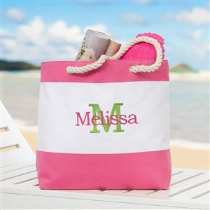 All About Me Embroidered Beach Tote - Pink