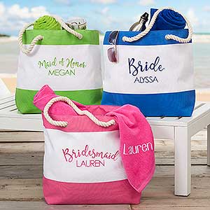 Bridal Party Embroidered Beach Tote Bags