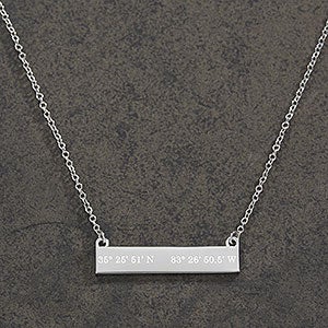 Coordinate Personalized Silver Nameplate Necklace