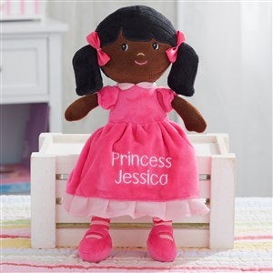 Pretty Pink Embroidered Doll - Dark Skin & Dark Hair