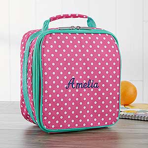 Embroidered Lunch Box - Pink Polka Dot