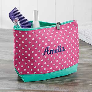 Embroidered Cosmetic Bag - Pink Polka Dot