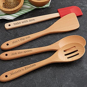 Custom Logo Imprinted Silicone Spatulas with Wooden Handles - 4 Colors