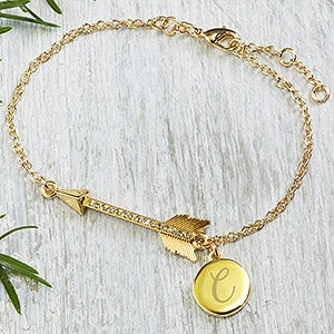 Personalized Arrow Charm Bracelet - Gold Plated