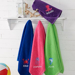 Sea Creatures Embroidered 36x72 Beach Towel