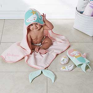 Enchanted Mermaid Embroidered Baby Bath Set