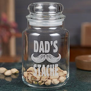 His Stache Engraved Glass Treat Jar - #18646