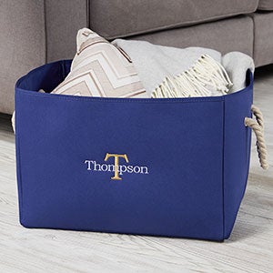 Embroidered Blue Storage Tote - Name & Initial