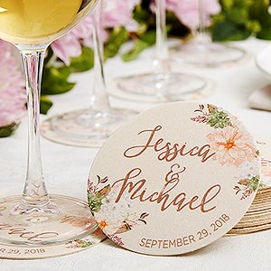 Modern Floral Wedding Personalized Paper Coasters