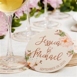 Modern Floral Wedding Personalized Paper Coasters - 12 Coasters