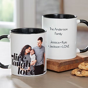 Graphic Overlay Personalized Photo Coffee Mug - Black