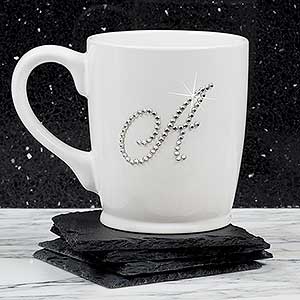 Rhinestone Monogram White Coffee Mug
