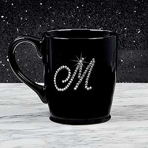 Rhinestone Monogram Black Coffee Mug