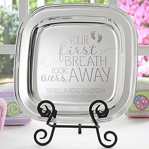 personalized baby keepsake engraved silver tray