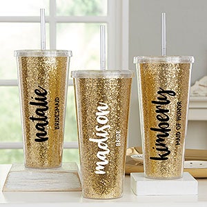 Personalized Bridal Party Tumbler 22oz - Glitter & Gold