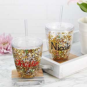 Glitter & Gold Personalized 10oz. Stemless Cup