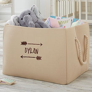 Tribal Inspired Embroidered Tan Storage Tote