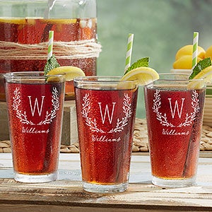 Monogrammed Drinking Glasses - Farmhouse Floral