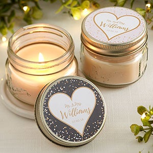Personalized Mason Jar Candle Favors Sparkling Love Personalized Mason Jar Candle Favors Add Any 3 Lines Of Text Great For Weddings Bridal Showers More Free Personalization Fast Shipping