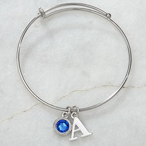 Initial & Birthstone Personalized Bangle Bracelet