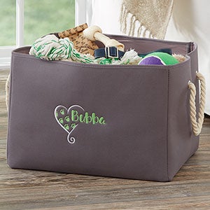 Embroidered Grey Pet Toy Storage Tote