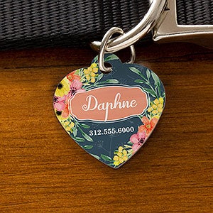 Custom Heart Shaped Dog Tags - Floral Designs