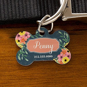 Custom Bone Shaped Dog Tags - Floral Designs