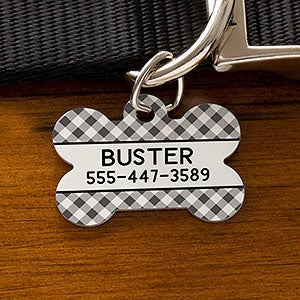 Bone Shaped Personalized Pet Tag - Plaid