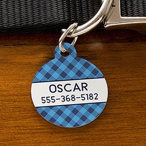 Round Personalized Pet Tag - Plaid