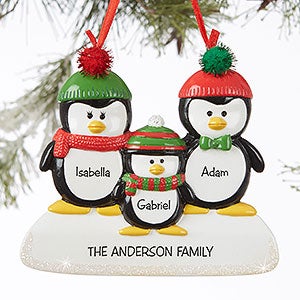 Penguin Family 3 Name Personalized Ornament