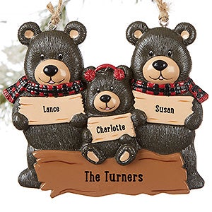 Holiday Bear Family 3 Names Personalized Ornament