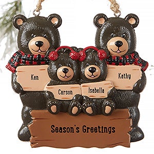 Personalized Holiday Bear Family 4 Names Ornament - Christmas Gifts