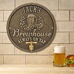 Oak Barrel Personalized Aluminum Brew Pub Plaque - Antique Brass