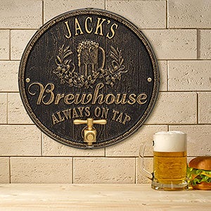 Oak Barrel Personalized Aluminum Brew Pub Plaque - Black Gold
