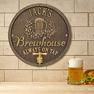 Oak Barrel Personalized Aluminum Brew Pub Plaque - Bronze Gold