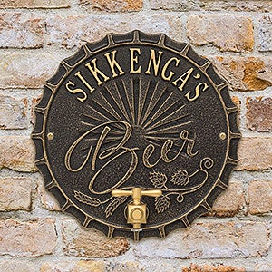 Bottle Cap Personalized Aluminum Brew Pub Plaque - Black Gold