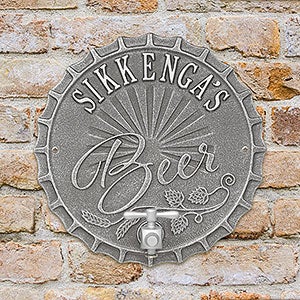 Bottle Cap Personalized Aluminum Brew Pub Plaque - Pewter Silver