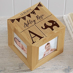 Baby Name Personalized Wood Photo Cube