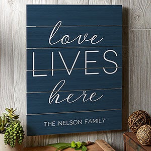 Love Lives Here 16x20 Personalized Wood Plank Sign