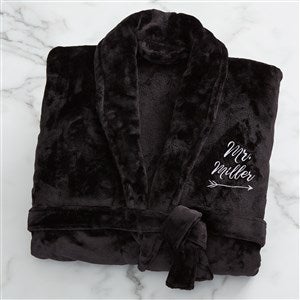 Mr. Embroidered Luxury Black Fleece Robe