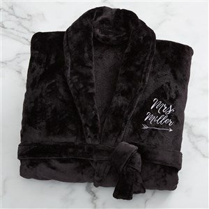 Mrs. Embroidered Luxury Black Fleece Robe