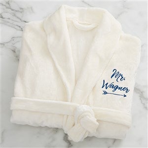 Mr. Embroidered Luxury Ivory Fleece Robe