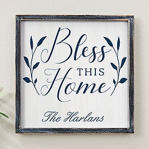 Bless This Home Personalized Blackwashed Wood Wall Art- 12x12