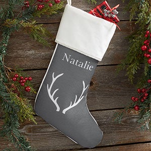 Winter Silhouette Personalized Ivory Trim Christmas Stockings