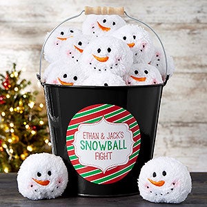 Snowball Fight Personalized Black Metal Bucket
