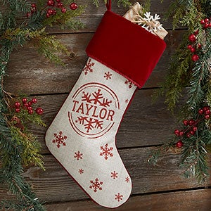 Stamped Snowflake Personalized Burgundy Stockings
