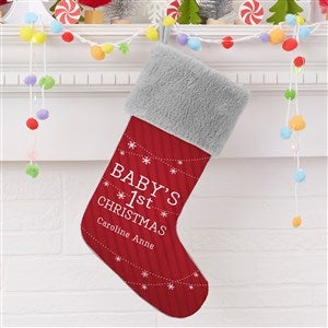 Baby's First Christmas Personalized Grey Faux Fur Christmas Stocking